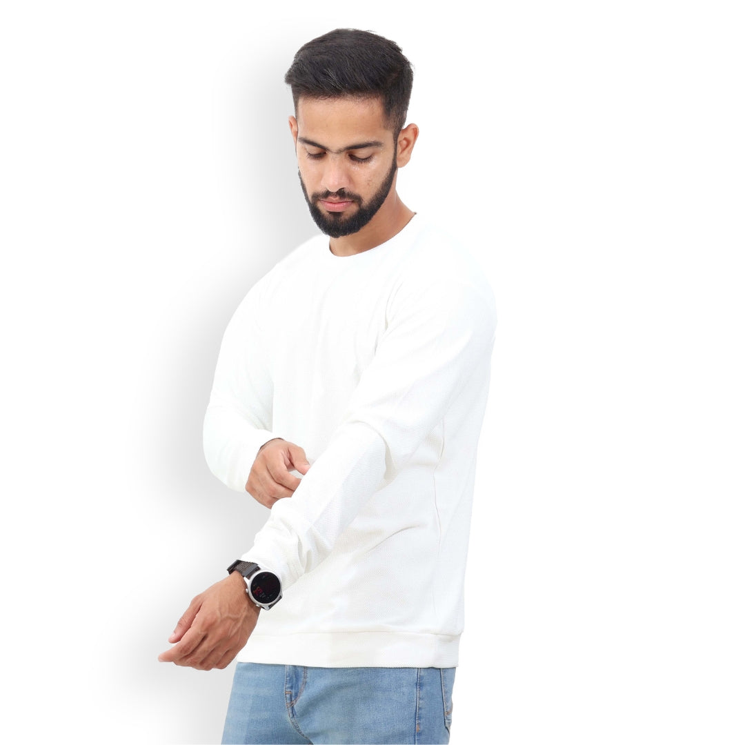 Textured Full Sleeves T-Shirt White