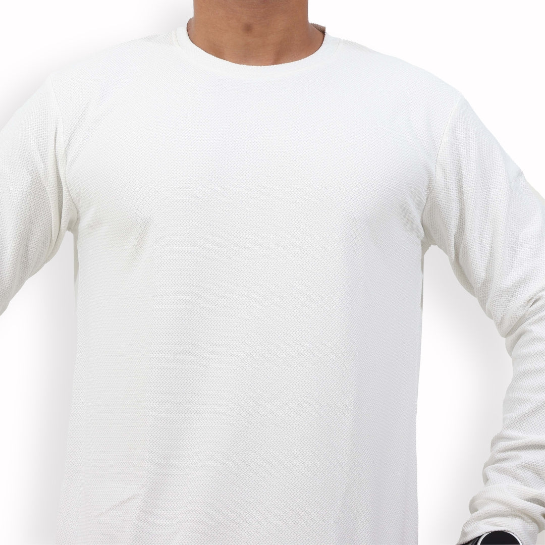 Textured Full Sleeves T-Shirt White