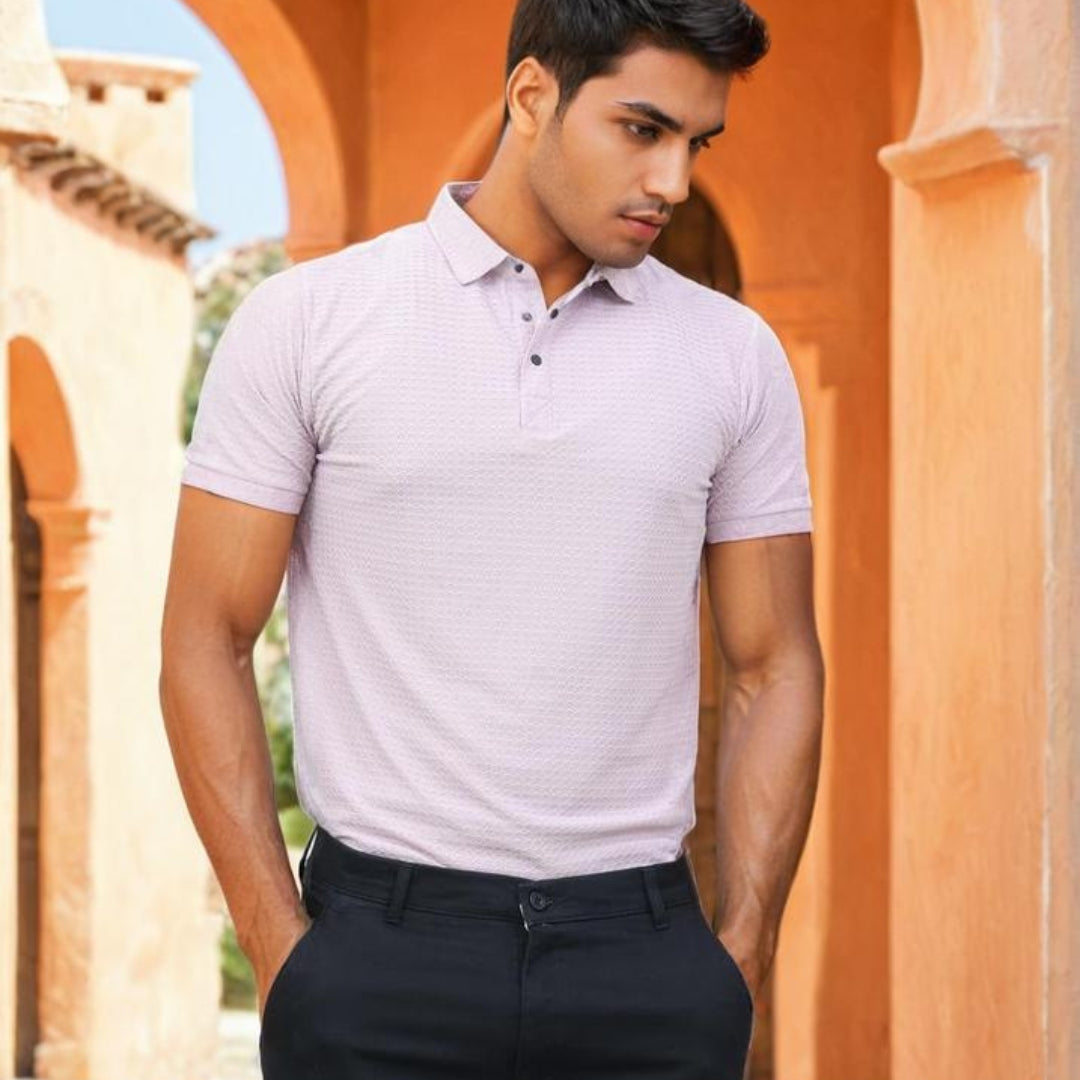 Textured Polo T-shirt for Men Lavender
