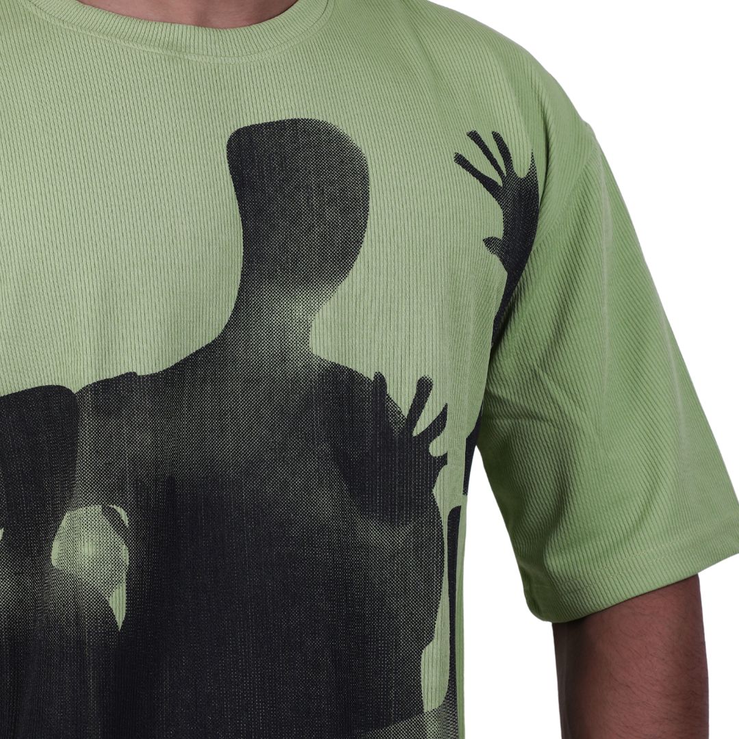 Men Textured Printed Oversized T-shirt Green