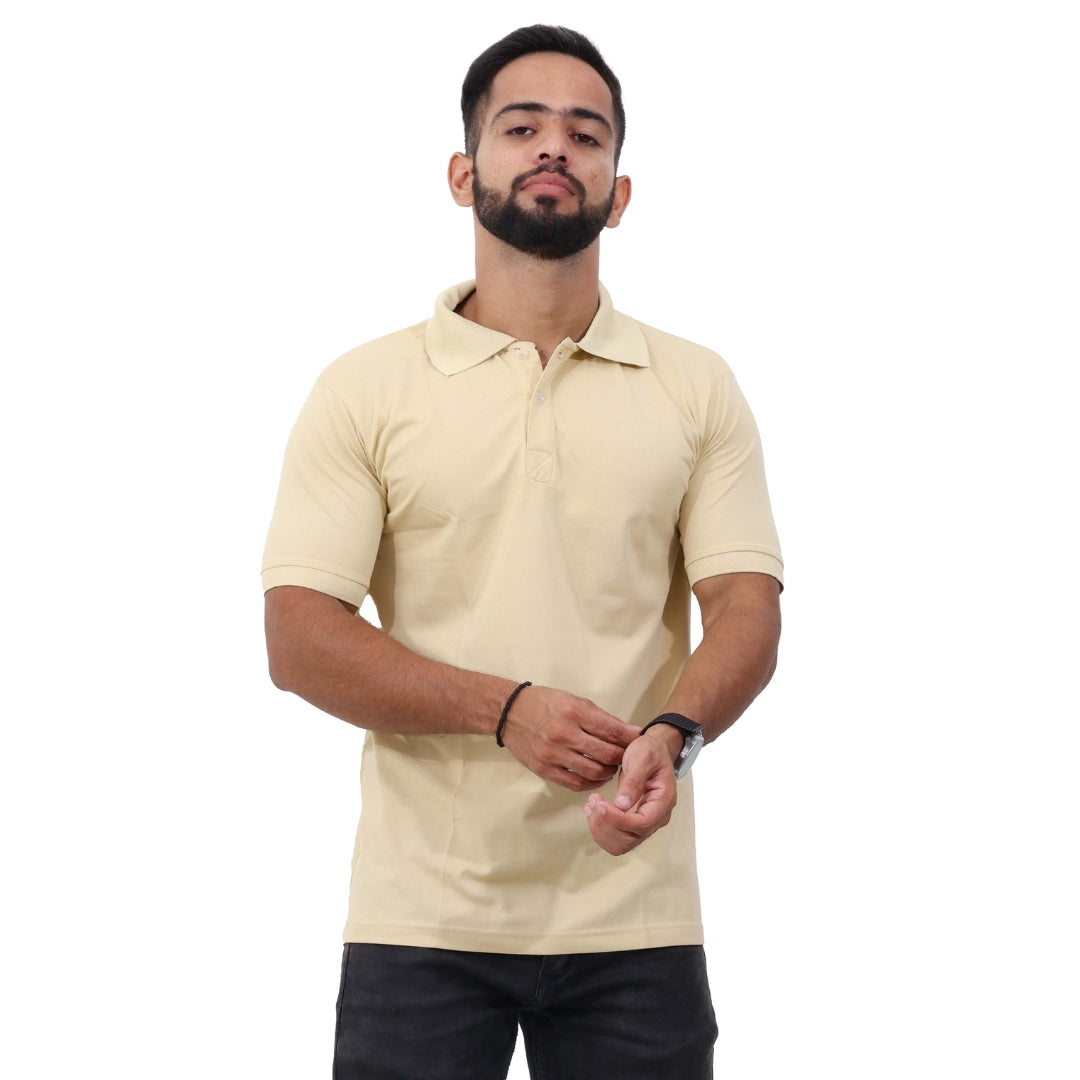 Men Polo T-Shirt Half Sleeves Beige