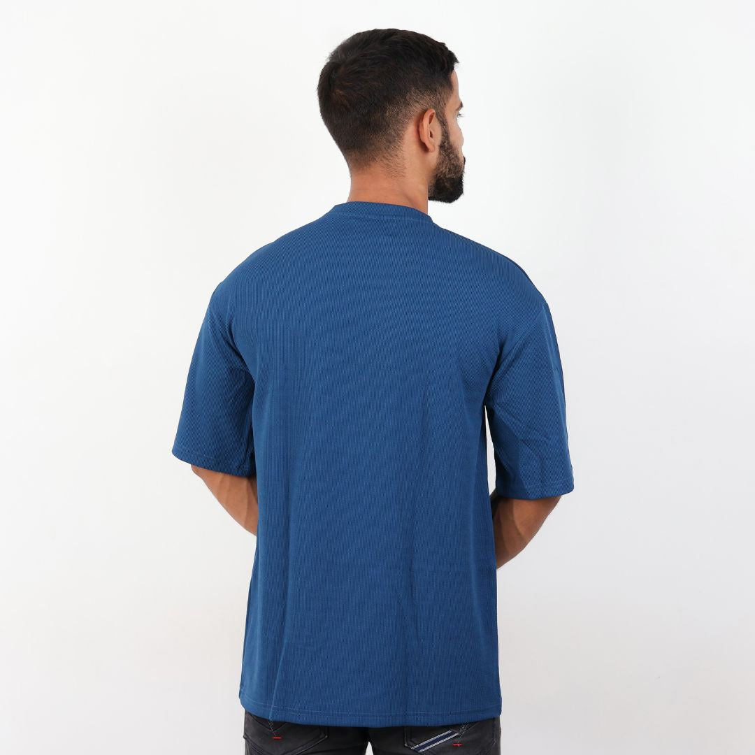 Men Textured Printed Oversized T-shirt Blue