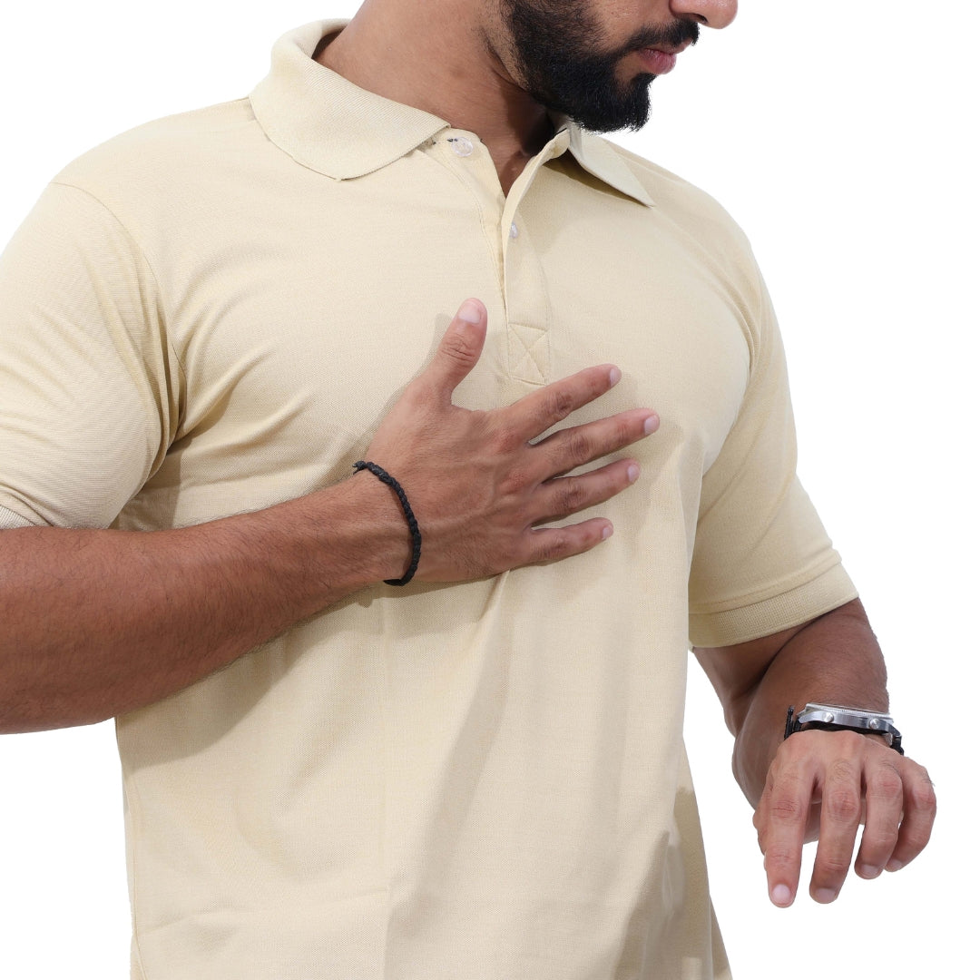 Men Polo T-Shirt Half Sleeves Beige
