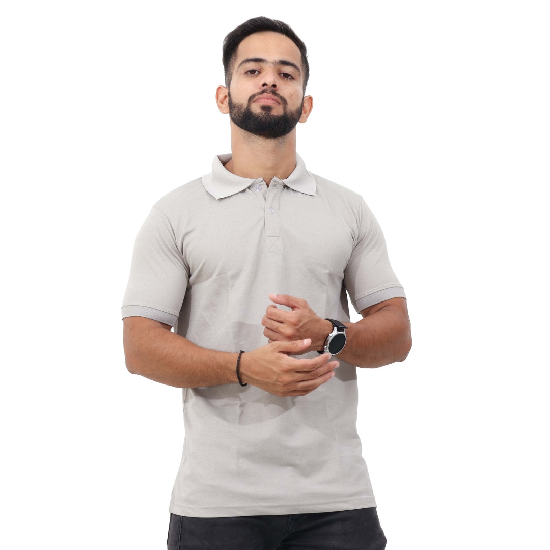 Men Polo T-Shirt Half Sleeves Grey