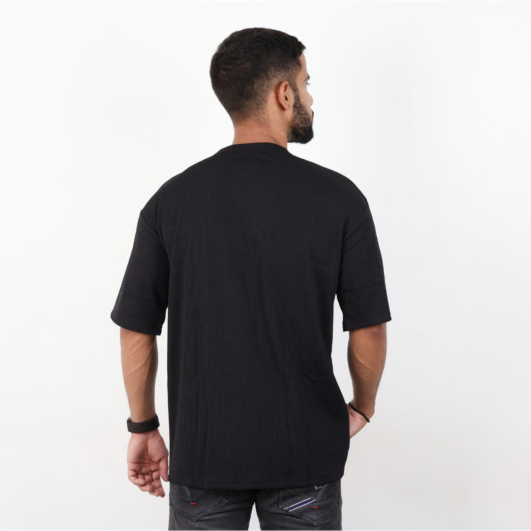 Men Textured Printed Oversized T-shirt Black
