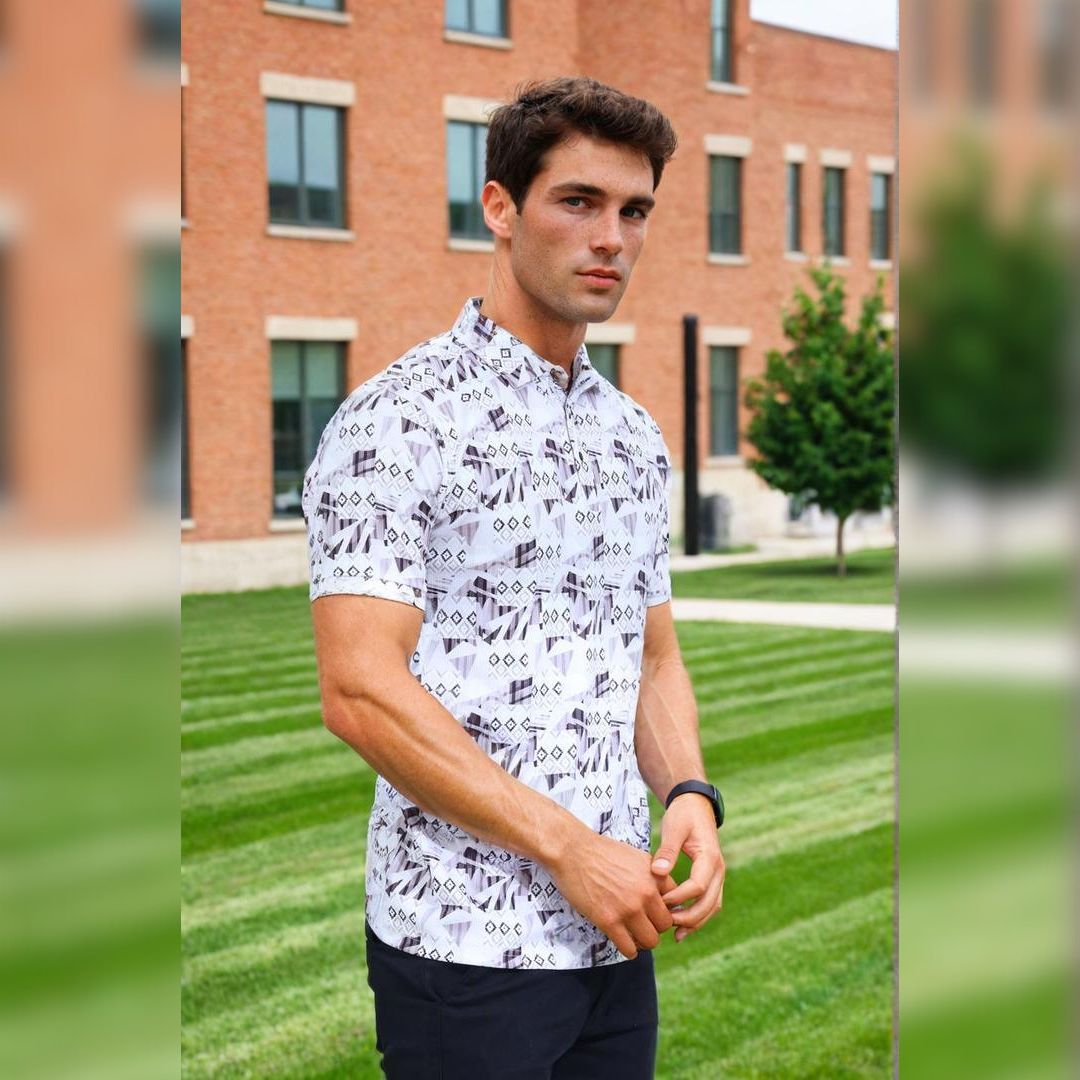 Printed 3 Button Polo T-shirt for Men White