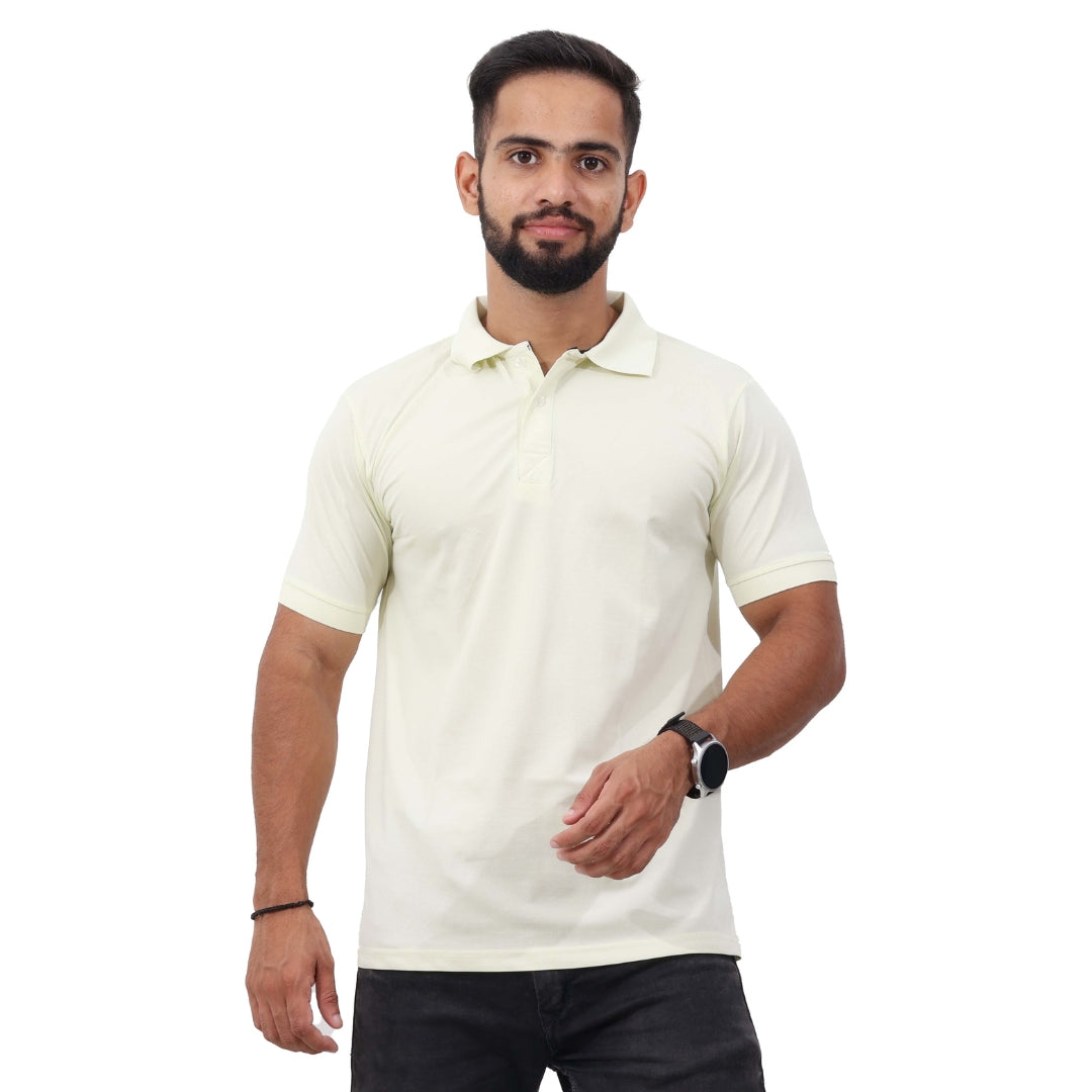 Men Polo T-Shirt Half Sleeves Lemon