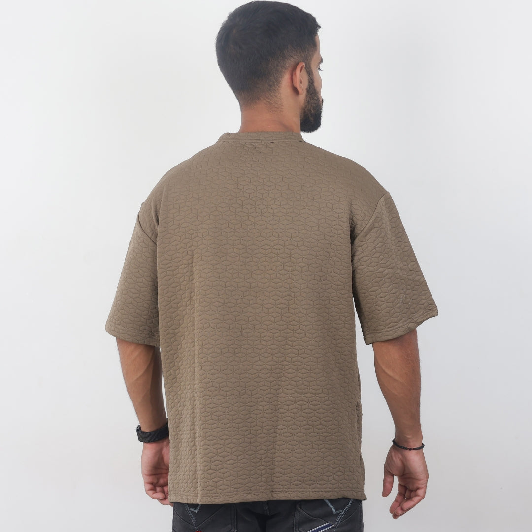 Men Textured oversized T-shirt Brown