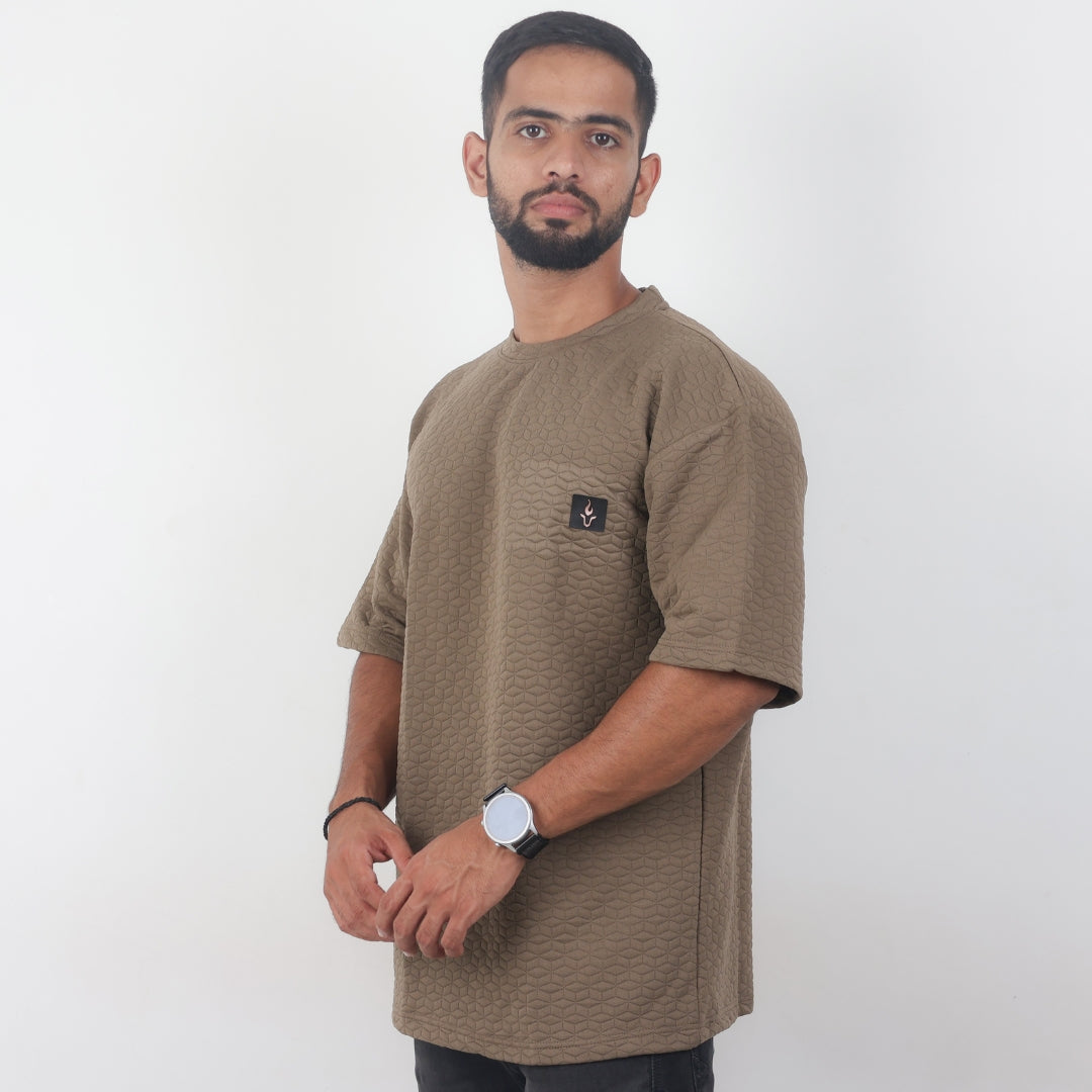 Men Textured oversized T-shirt Brown