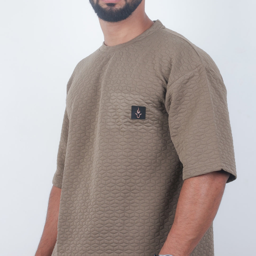 Men Textured oversized T-shirt Brown