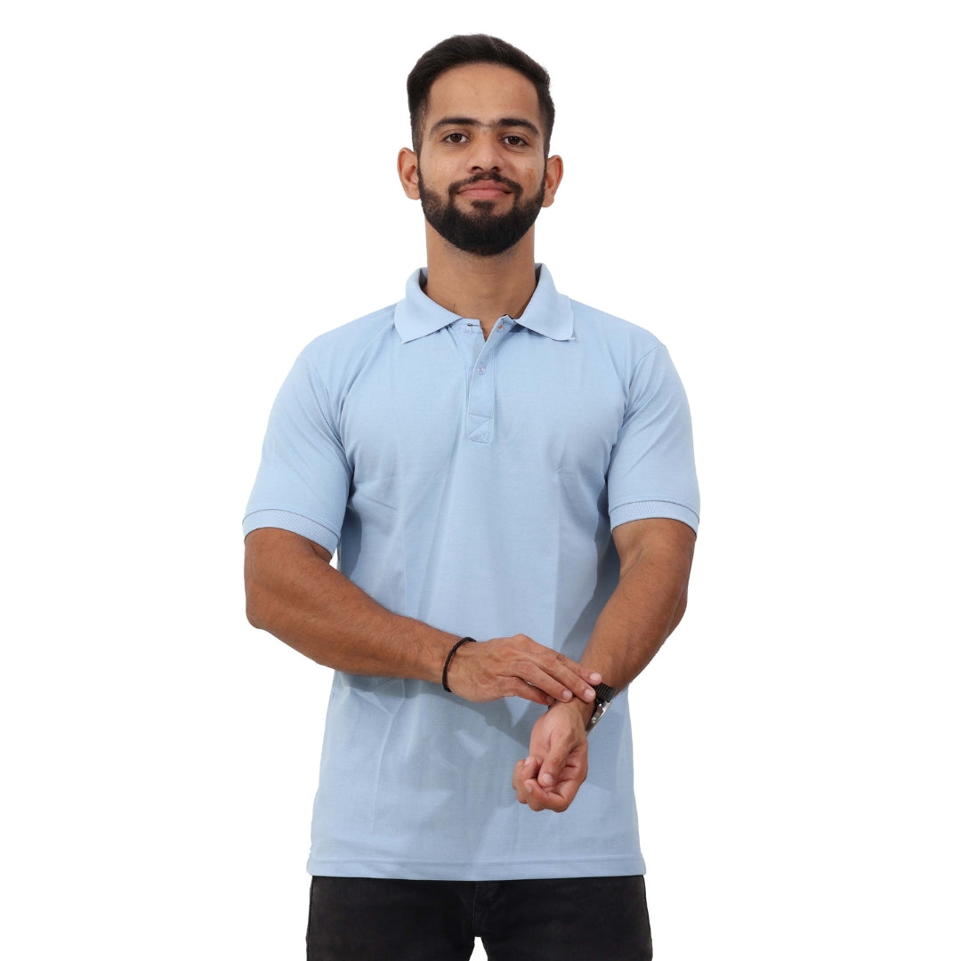 Men Polo T-Shirt Half Sleeves Sky