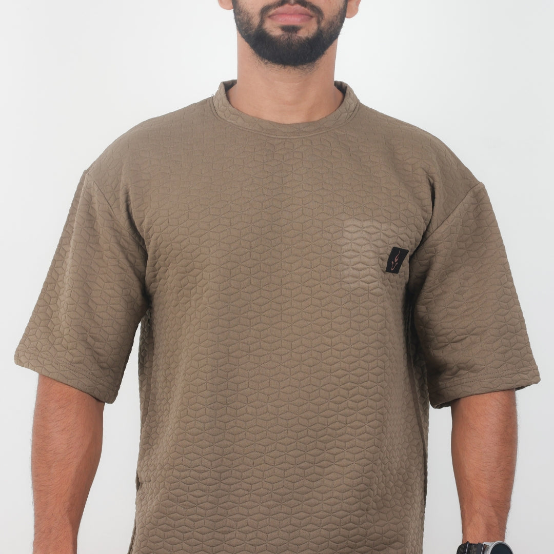 Men Textured oversized T-shirt Brown