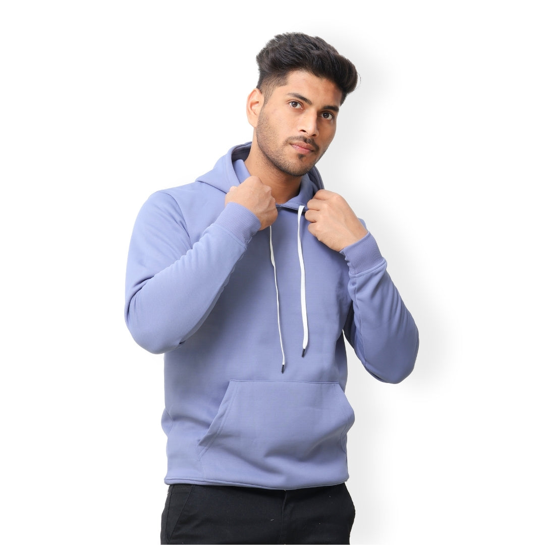 Men Solid Regular Fit Hoodie Blue