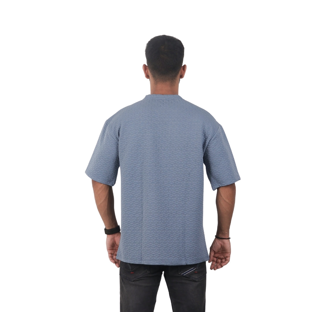 Men Textured oversized T-shirt Blue