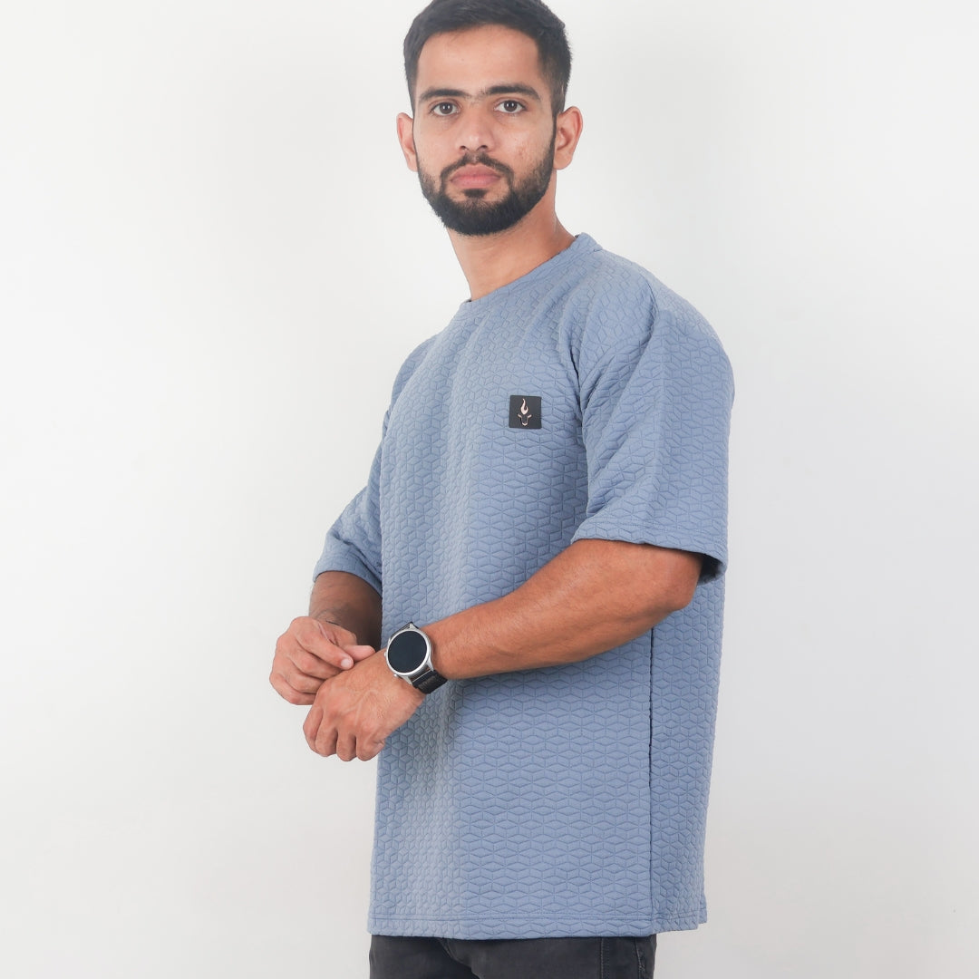 Men Textured oversized T-shirt Blue