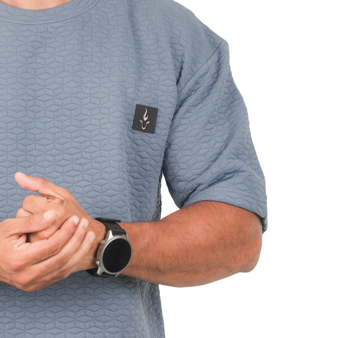 Men Textured oversized T-shirt Blue