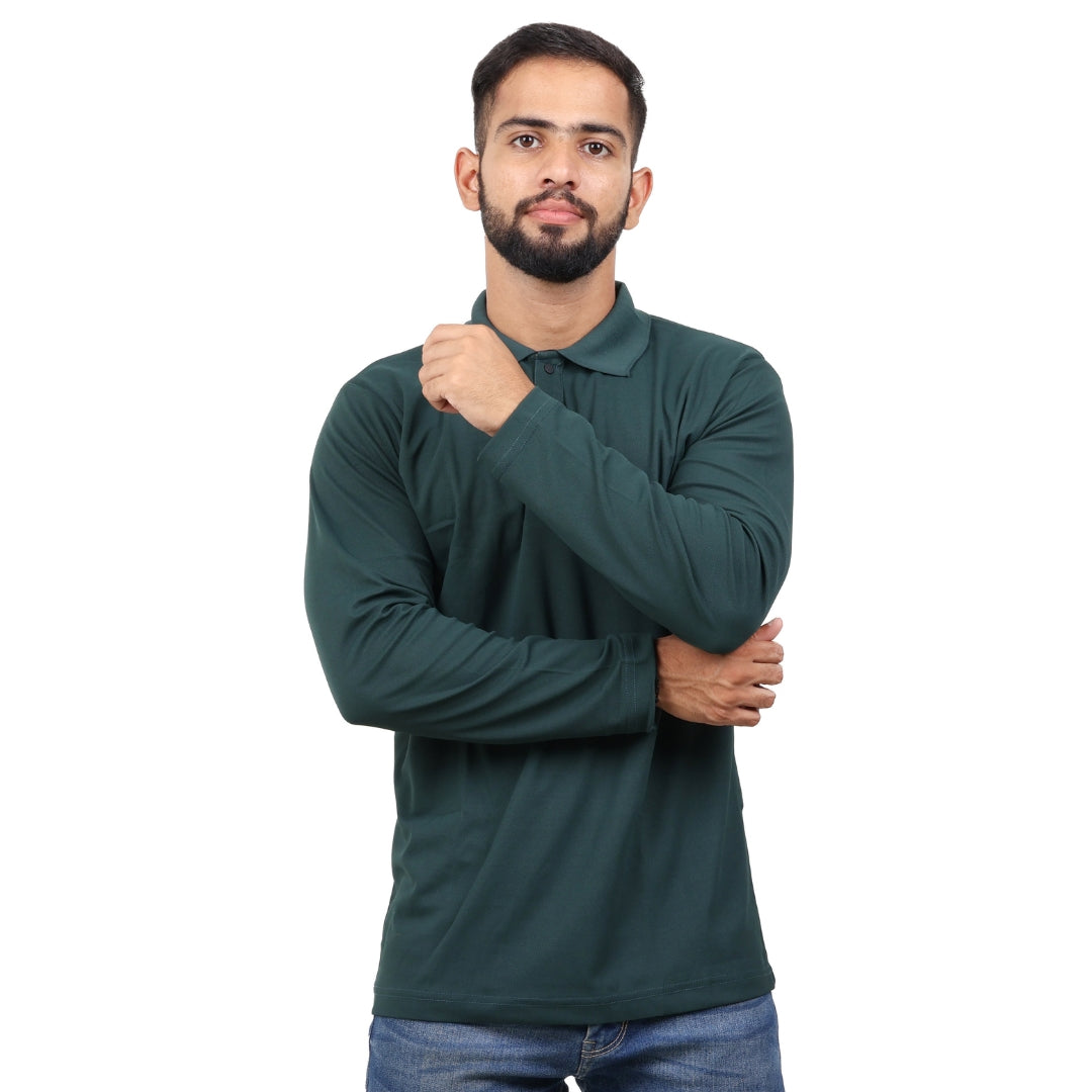 Men Polo T-Shirt Full Sleeves Dark Green