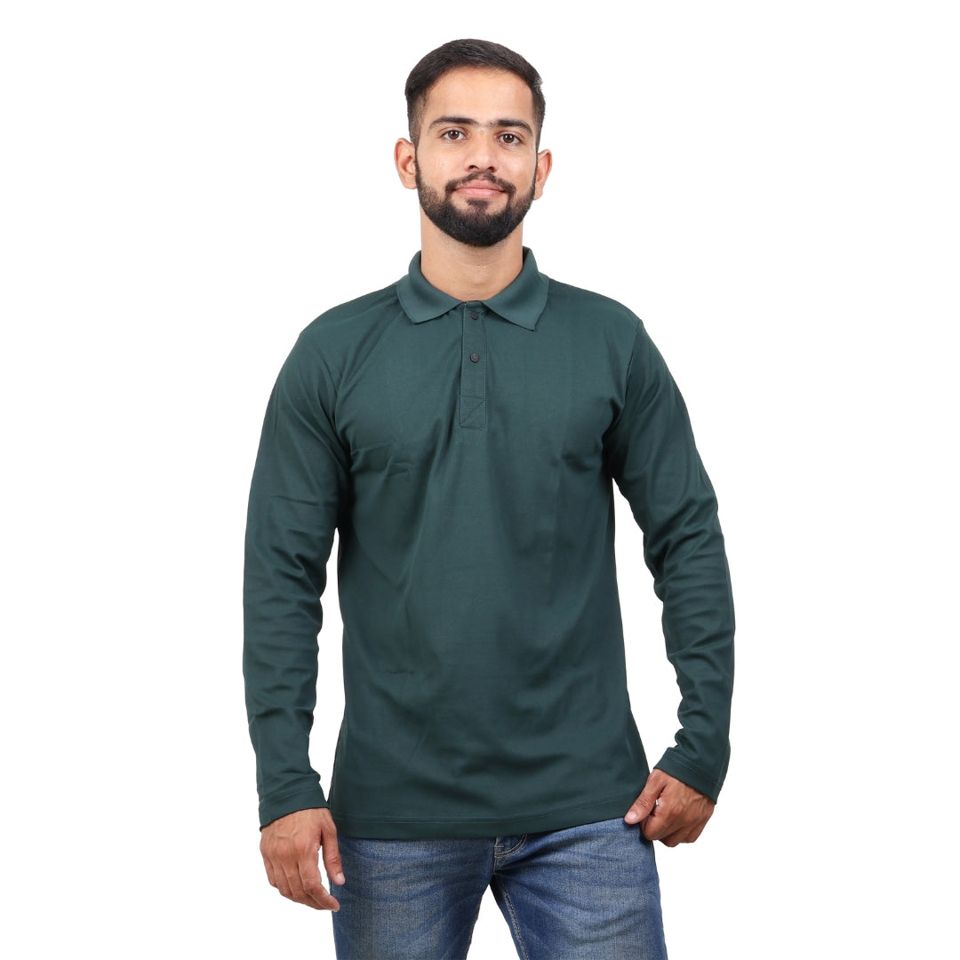 Men Polo T-Shirt Full Sleeves Dark Green