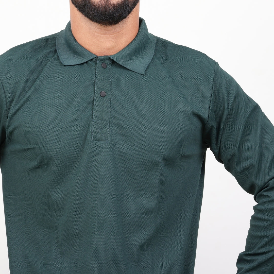 Men Polo T-Shirt Full Sleeves Dark Green