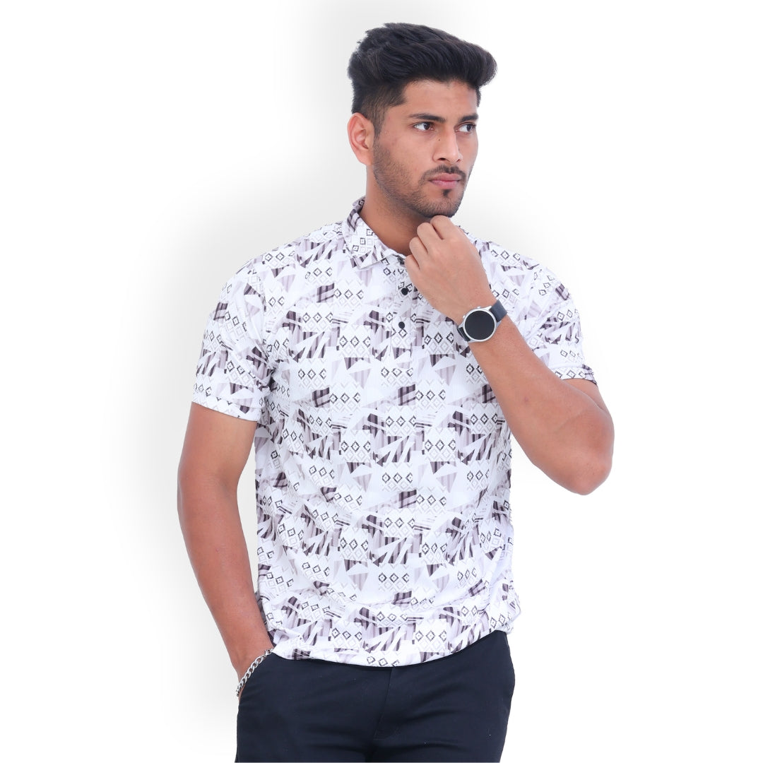 Printed 3 Button Polo T-shirt for Men White