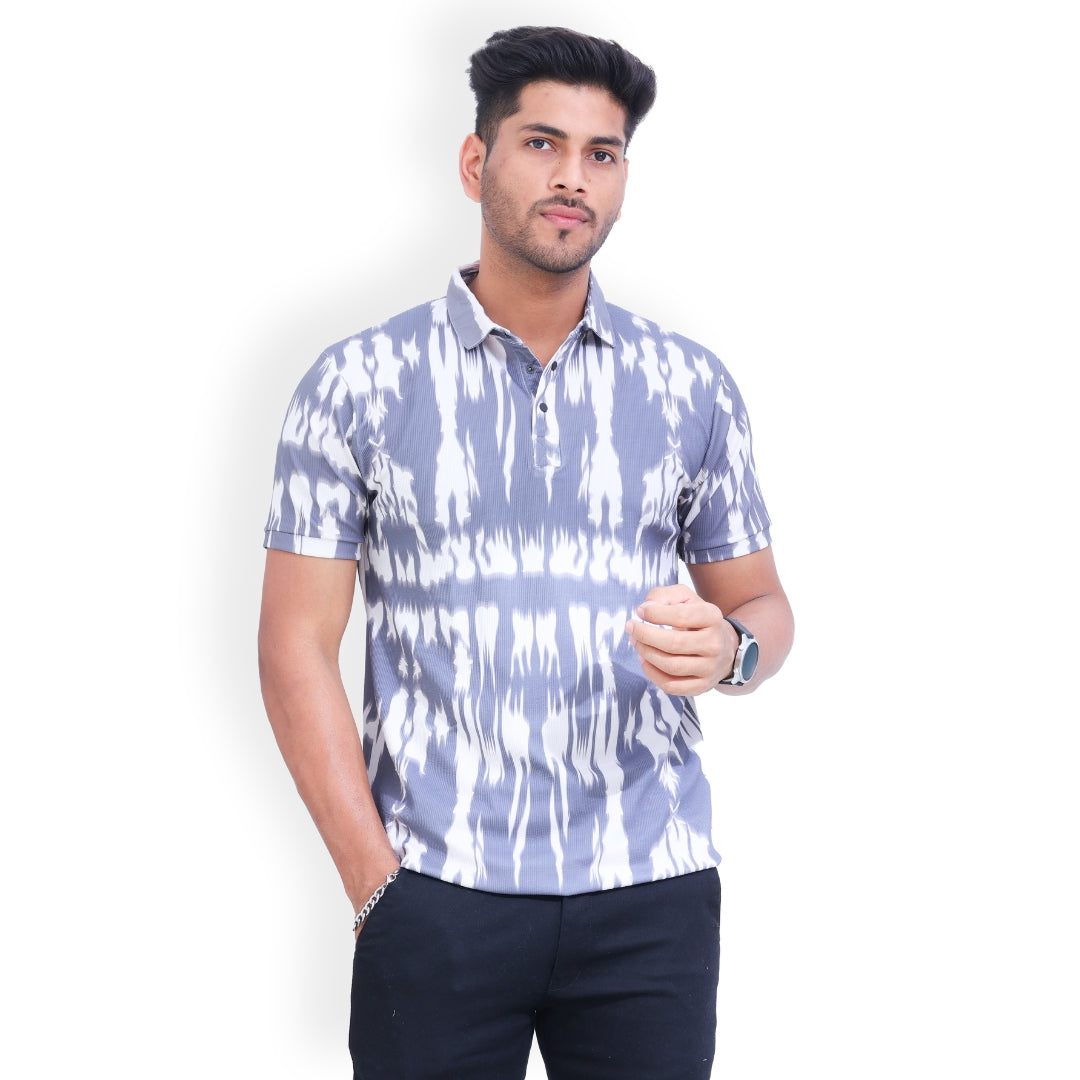 Printed 3 Button Polo T-shirt for Men Grey