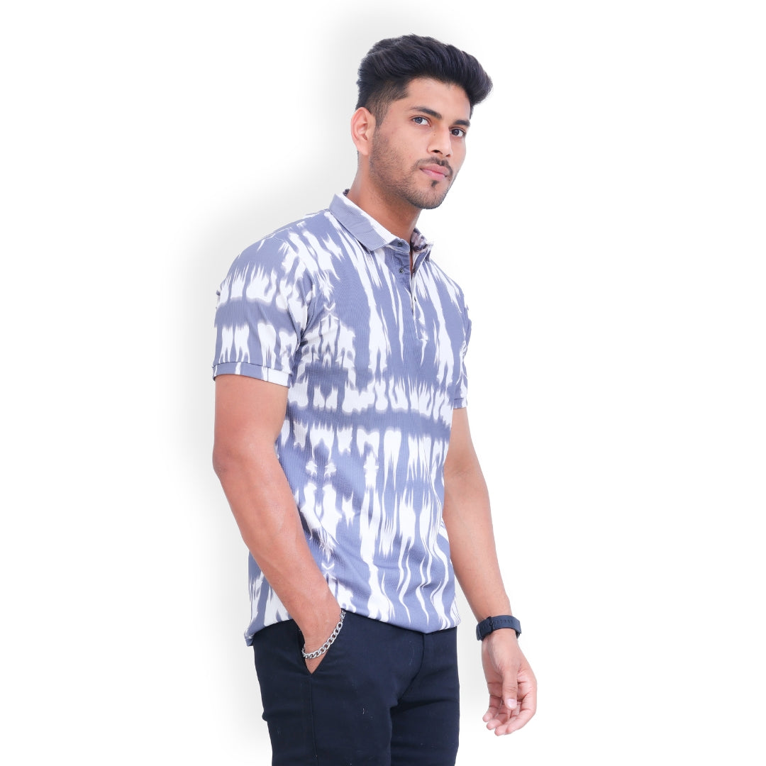 Printed 3 Button Polo T-shirt for Men Grey
