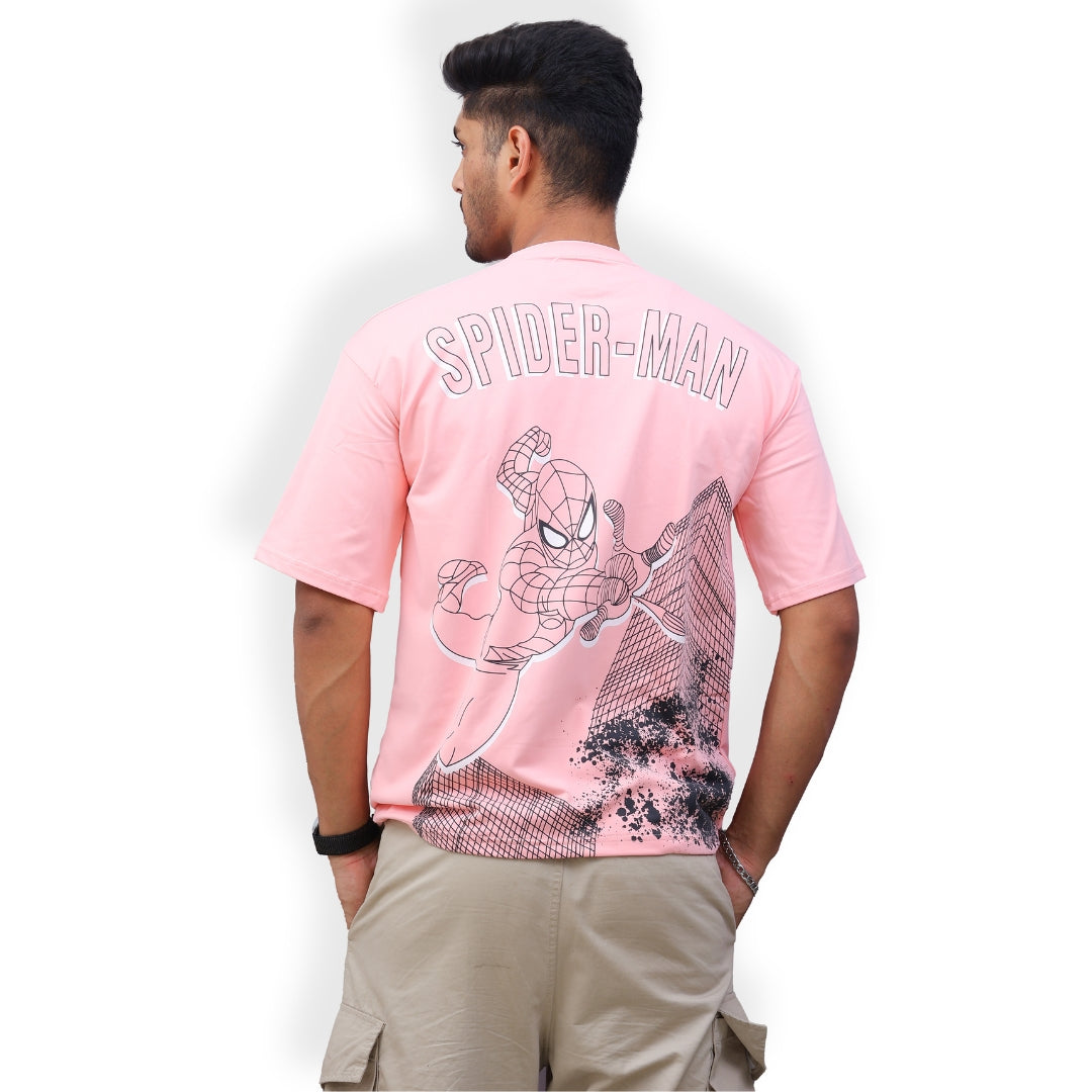 Spiderman Front & Back print Oversized T-shirt Pink