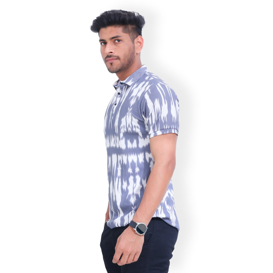 Printed 3 Button Polo T-shirt for Men Grey