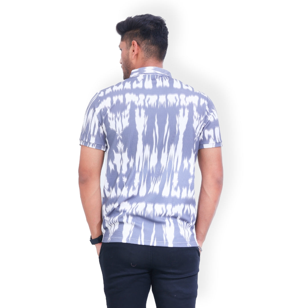 Printed 3 Button Polo T-shirt for Men Grey