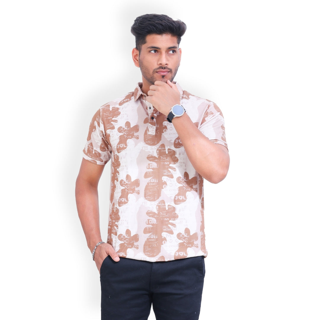 Printed 3 Button Polo T-shirt for Men Brown