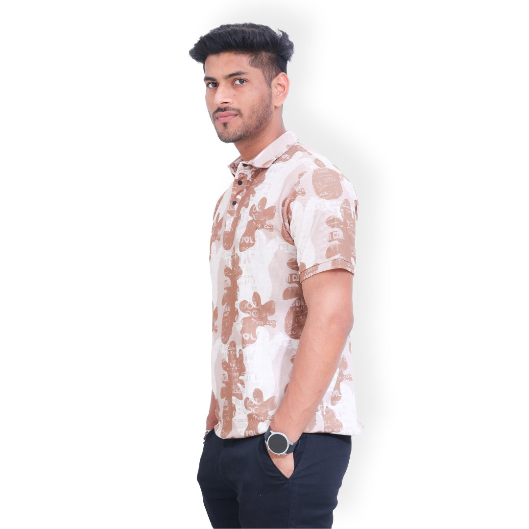 Printed 3 Button Polo T-shirt for Men Brown
