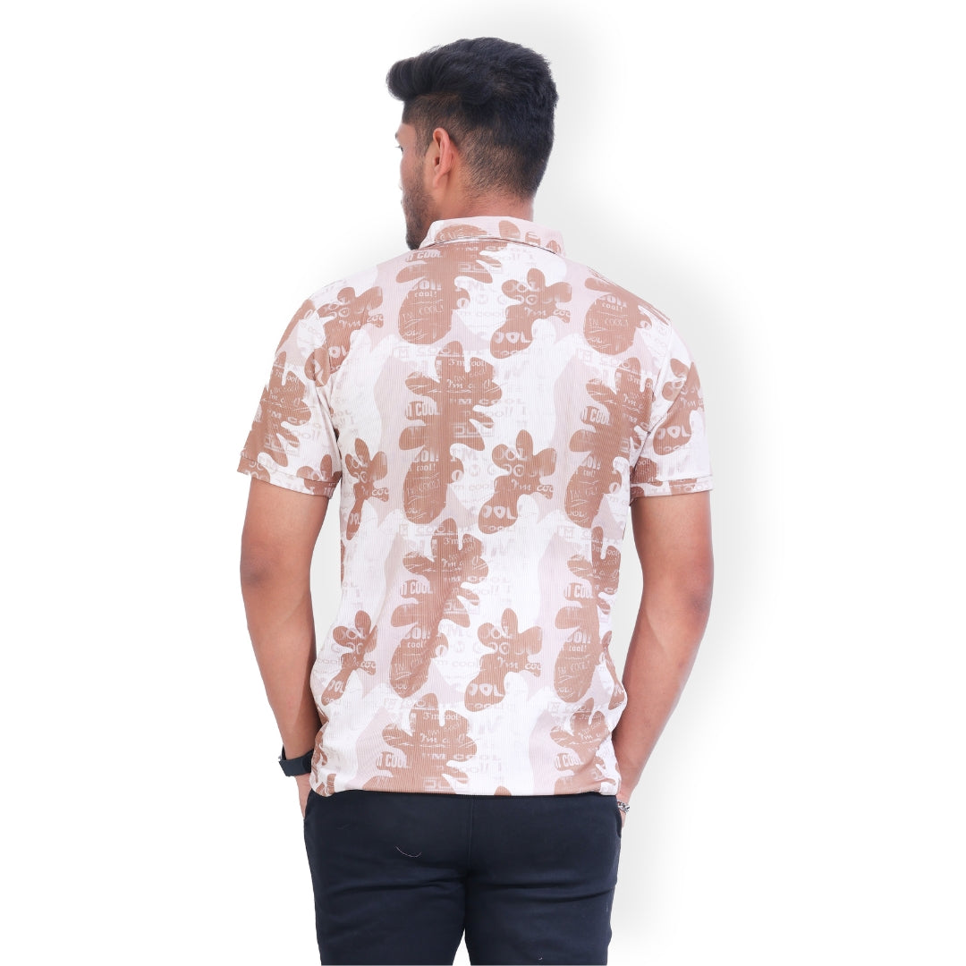 Printed 3 Button Polo T-shirt for Men Brown