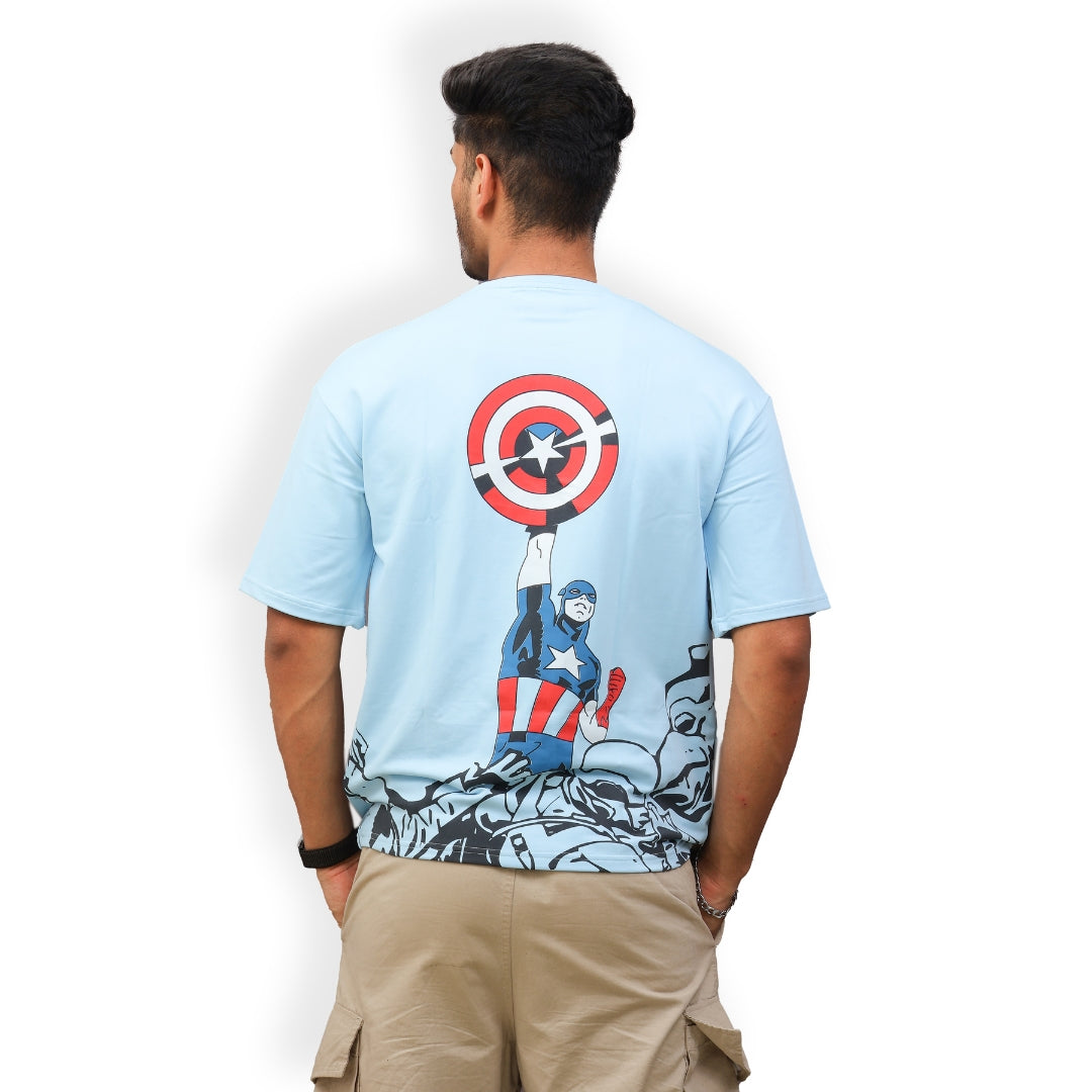 Front & Back print Oversized T-shirt Blue