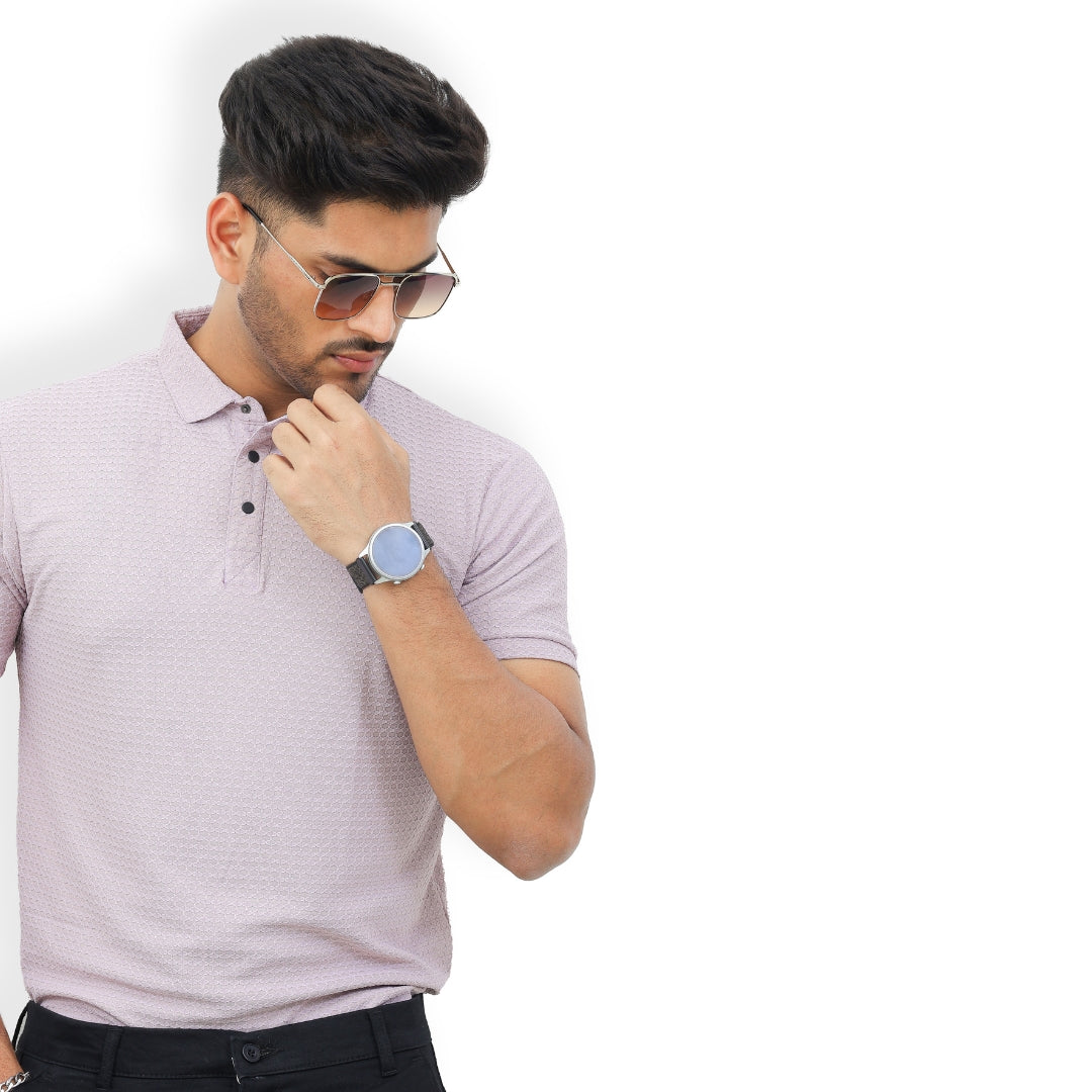 Textured Polo T-shirt for Men Lavender