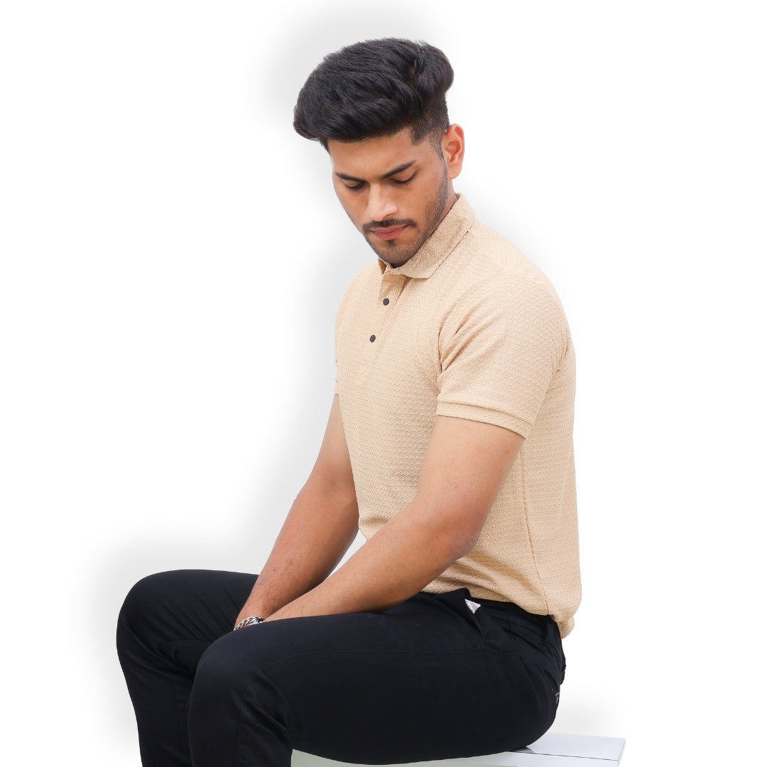 Textured Polo T-shirt for Men Beige
