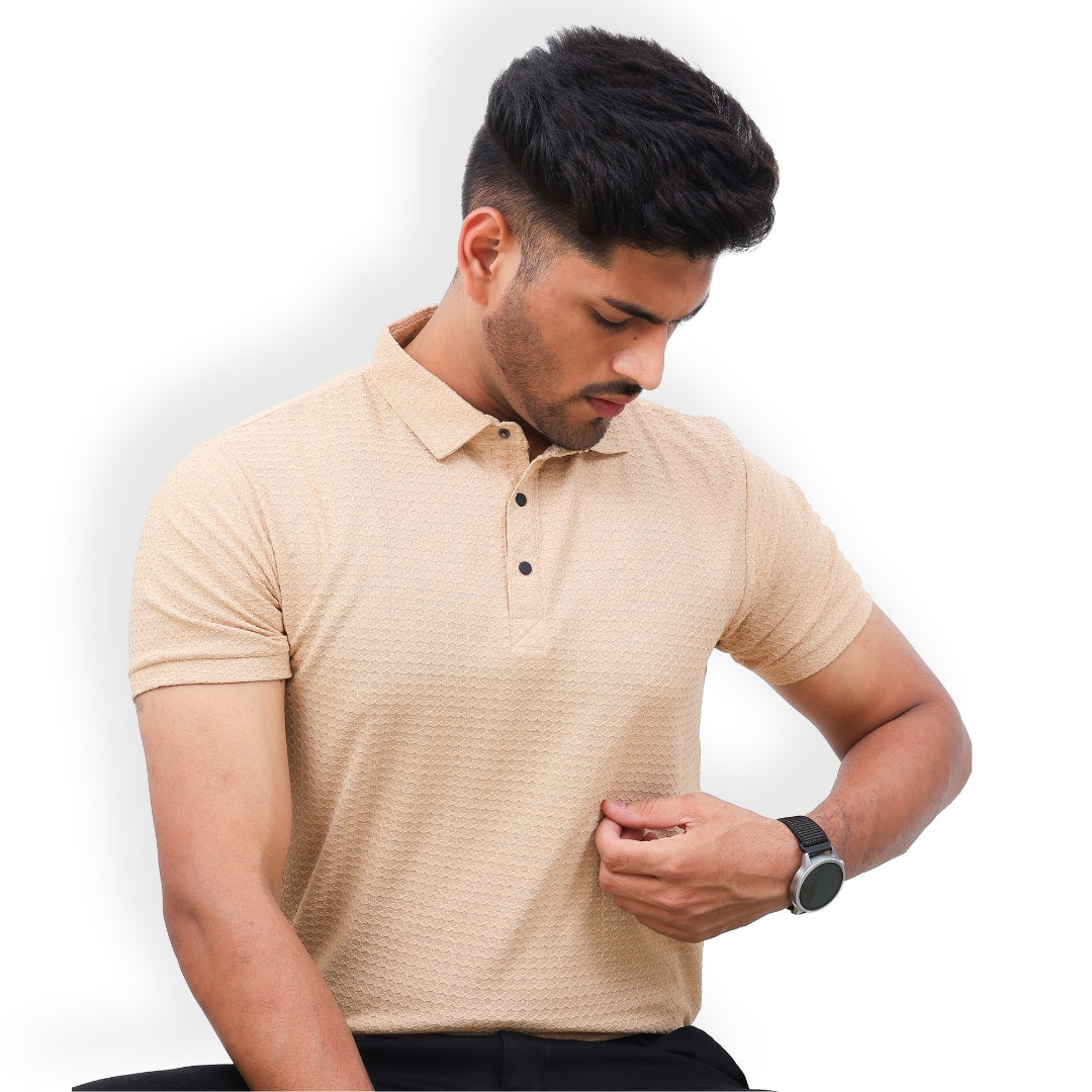 Textured Polo T-shirt for Men Beige
