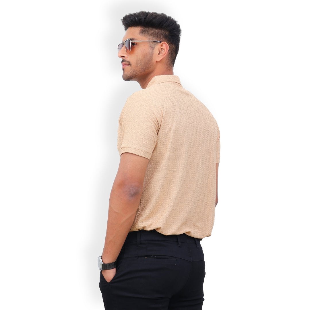 Textured Polo T-shirt for Men Beige