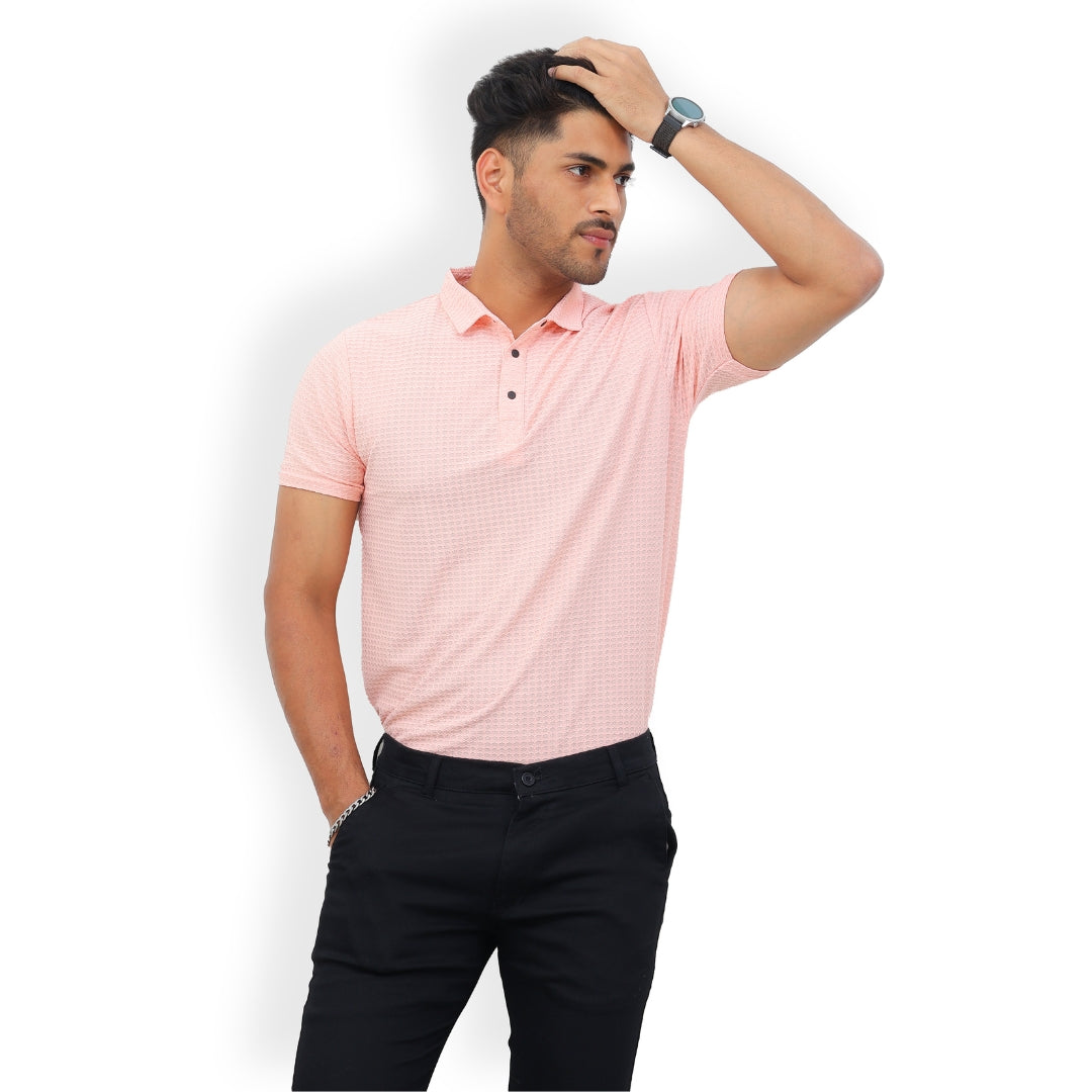 Textured Polo T-shirt for Men Pink