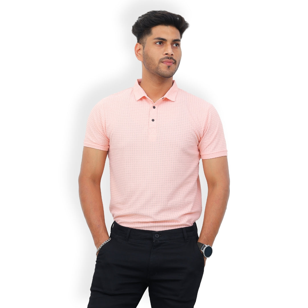 Textured Polo T-shirt for Men Pink