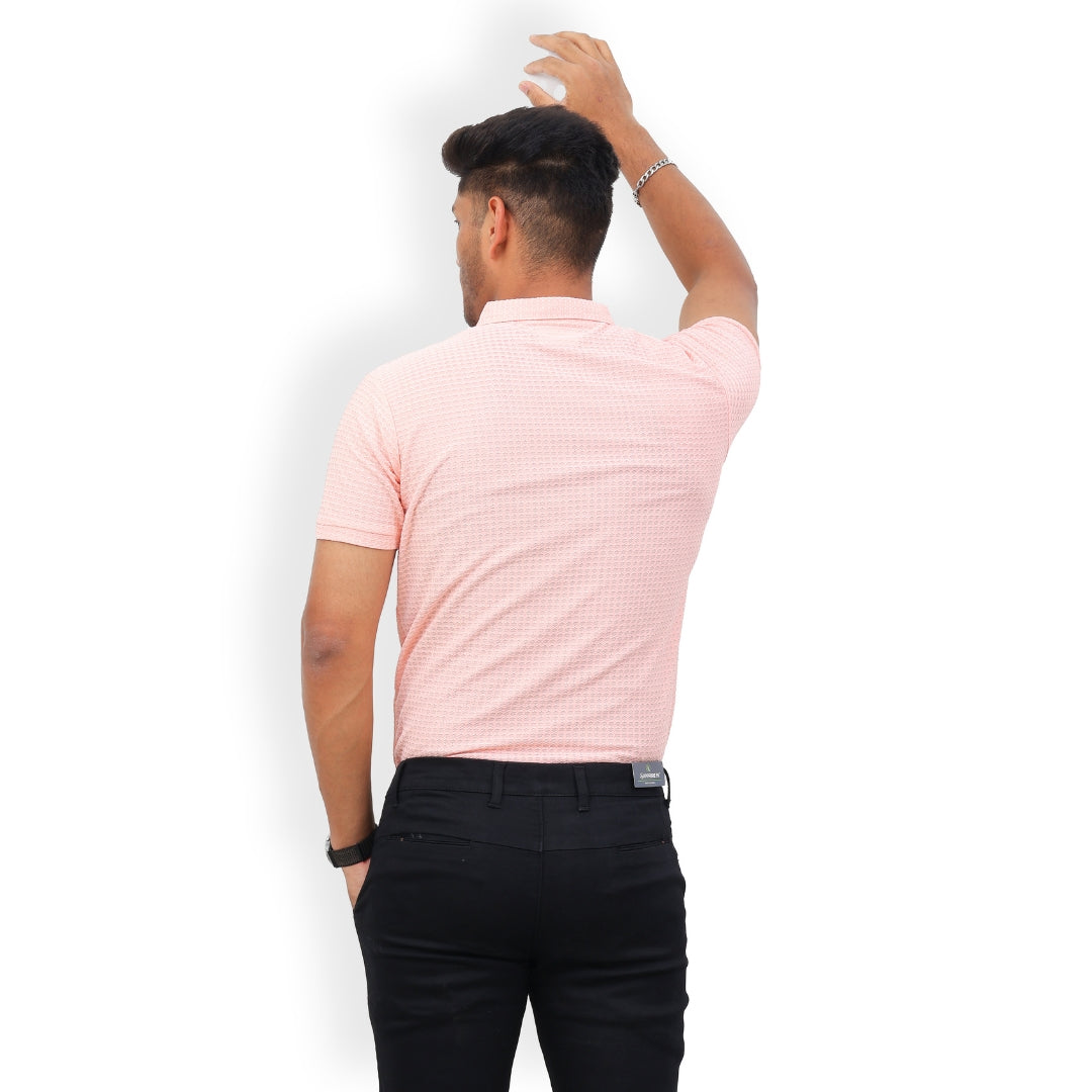 Textured Polo T-shirt for Men Pink