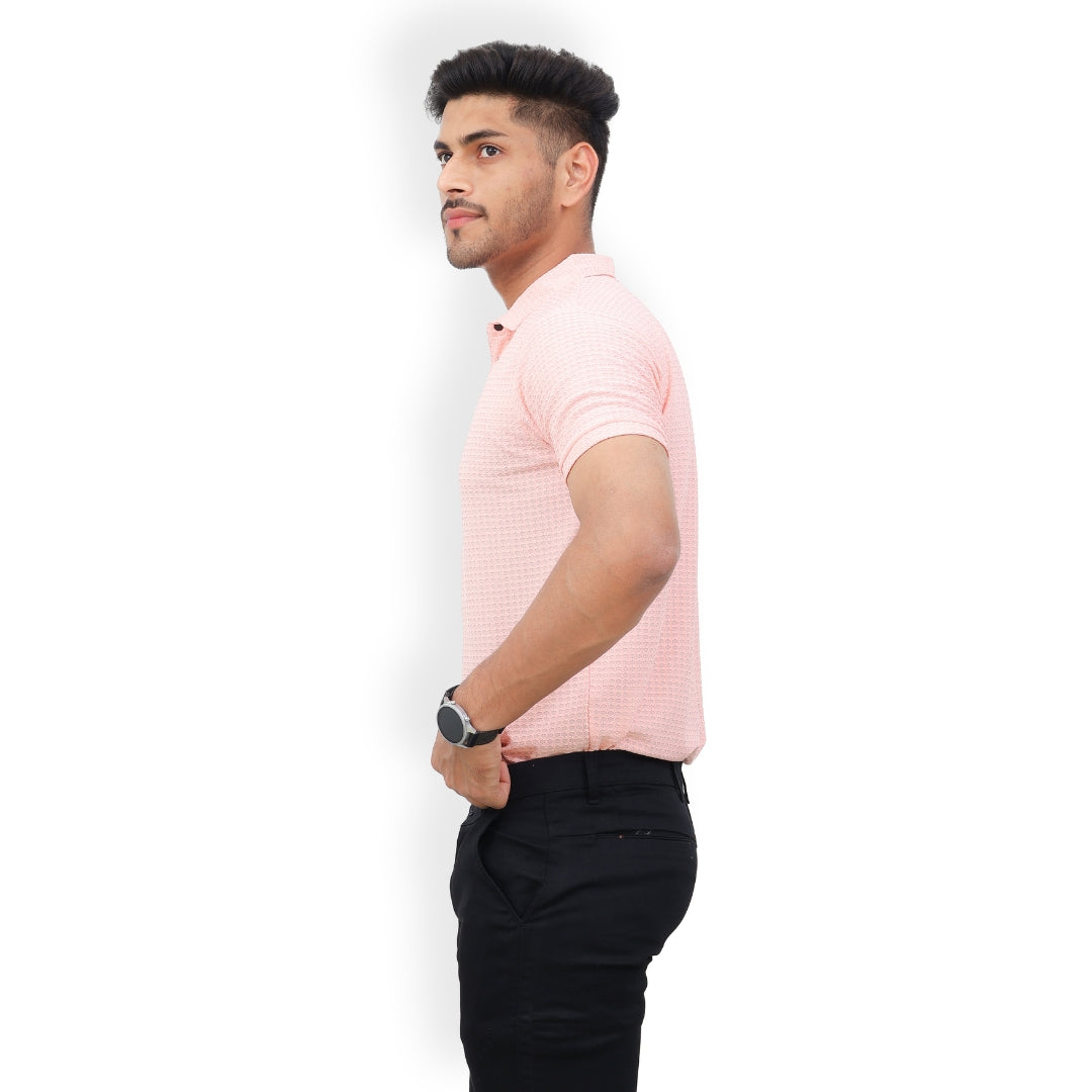 Textured Polo T-shirt for Men Pink