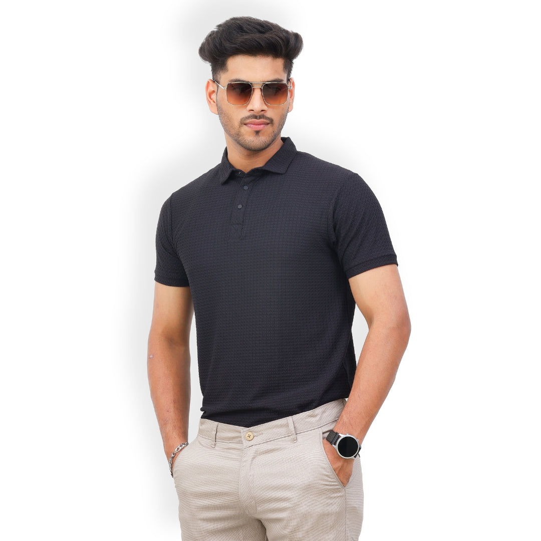 Textured Polo T-shirt for Men Black