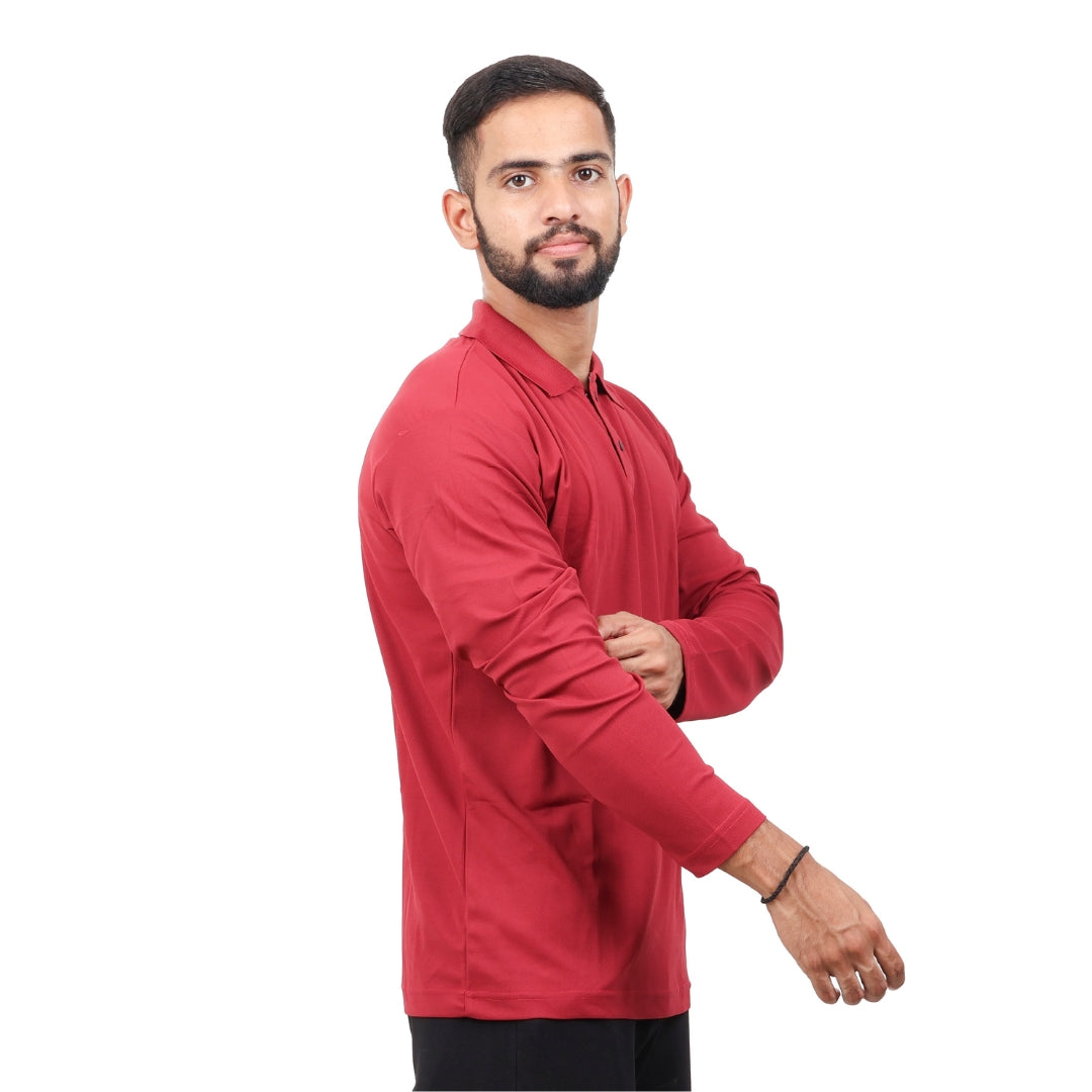 Men Polo T-Shirt Full Sleeves Red