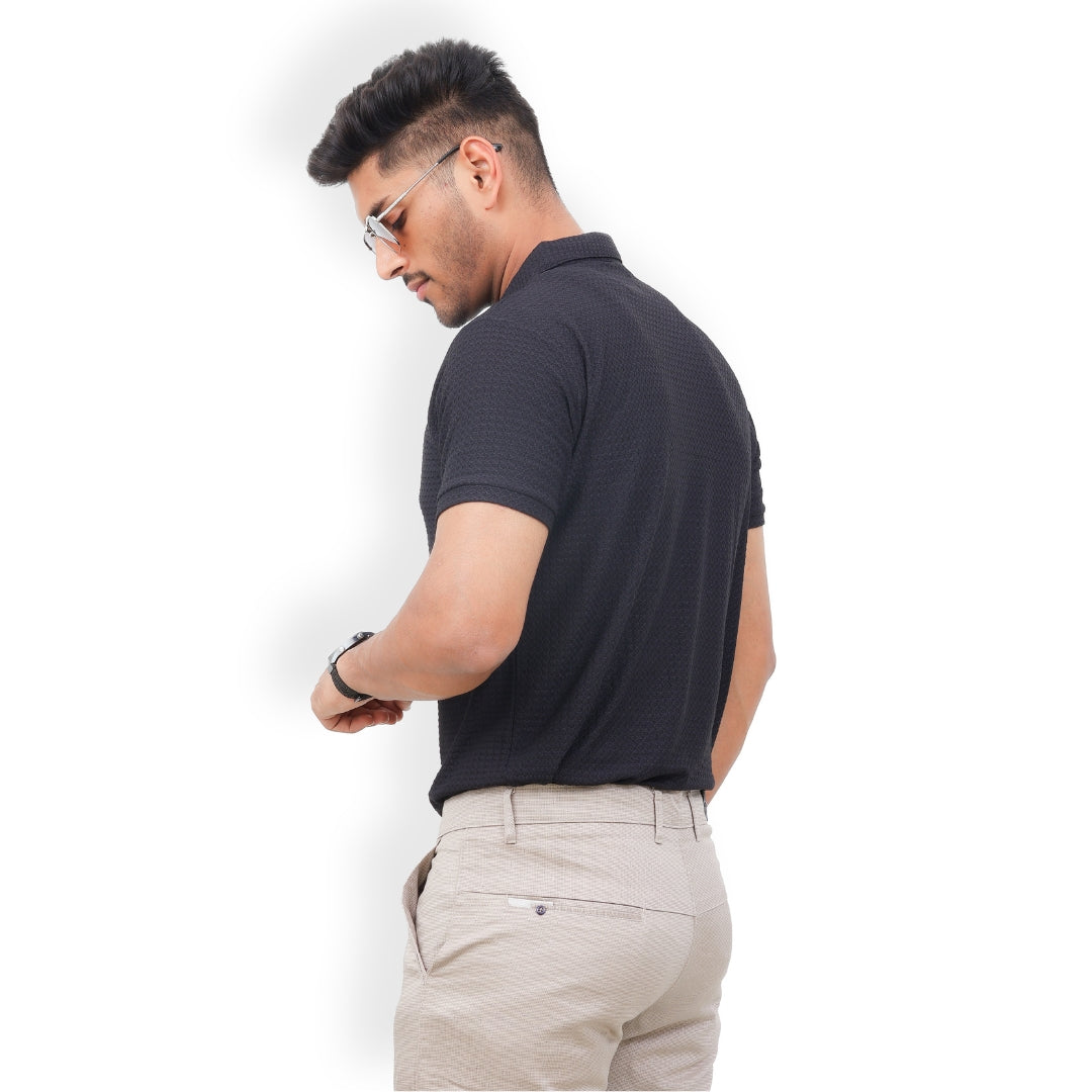 Textured Polo T-shirt for Men Black