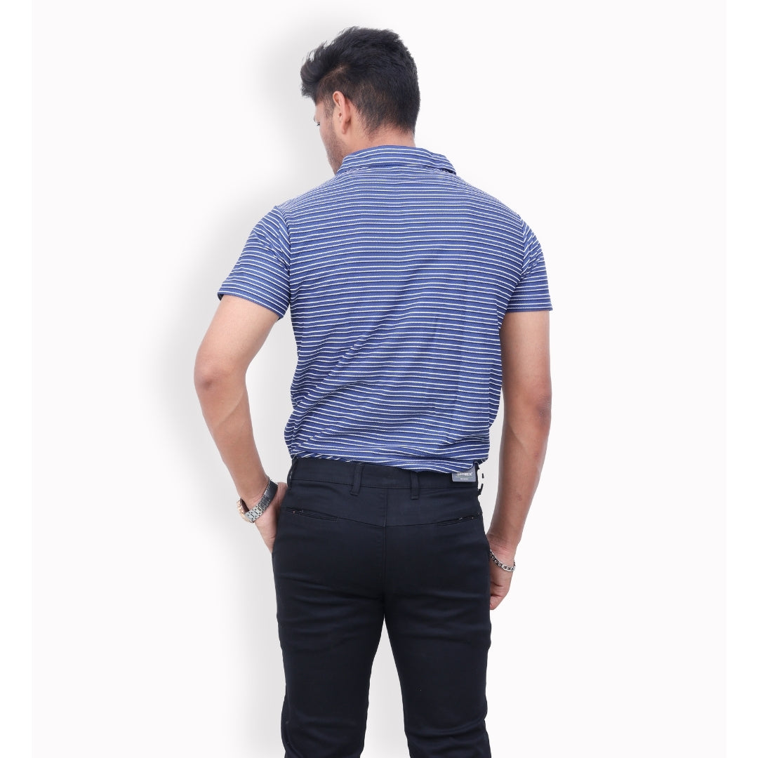 Men Half Zipper Polo T-Shirt Half Sleeves Blue