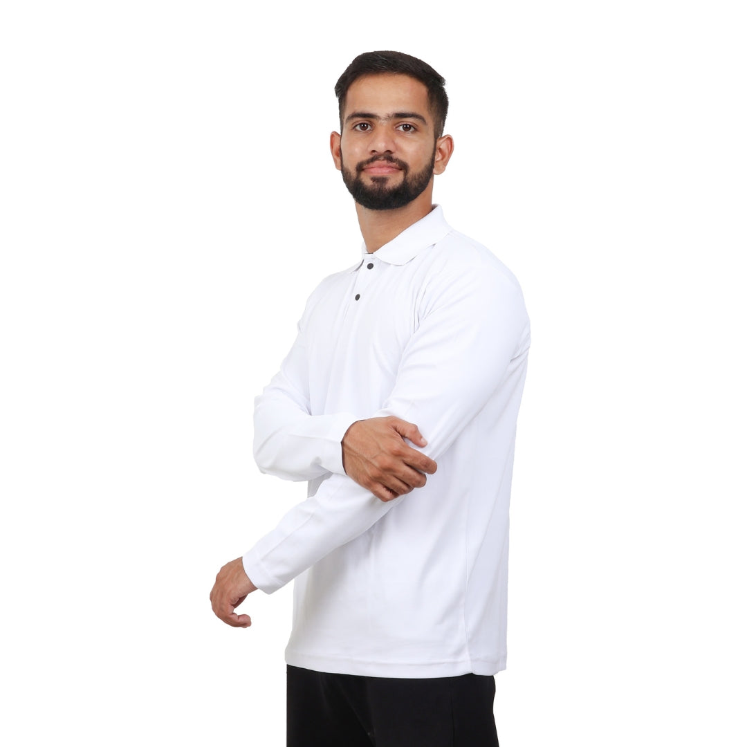 Men Polo T-Shirt Full Sleeves White