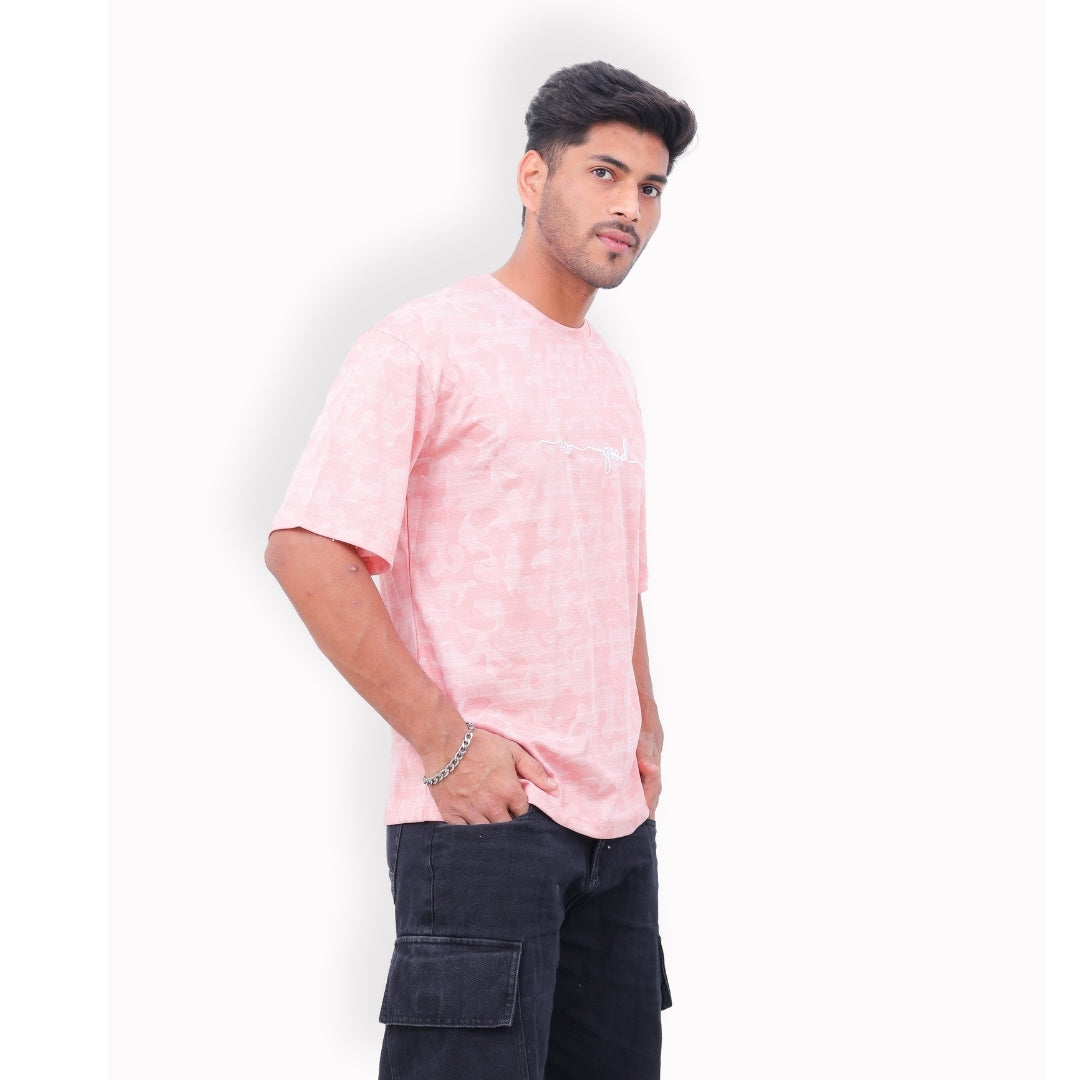 Life is Good Oversized T-shirt for Men Pink