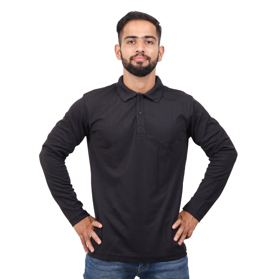 Men Polo T-Shirt Full Sleeves Black
