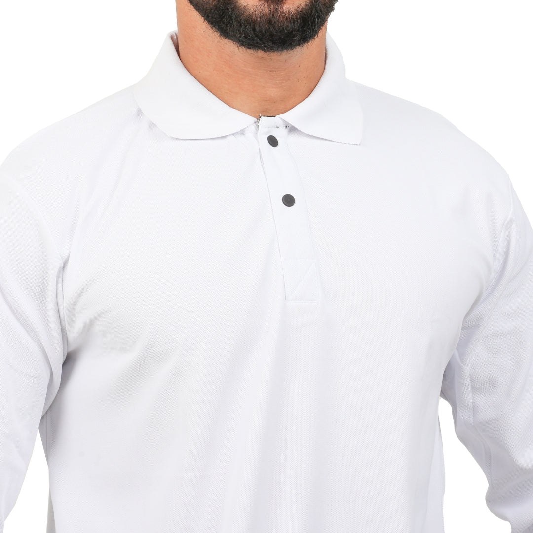 Men Polo T-Shirt Full Sleeves White