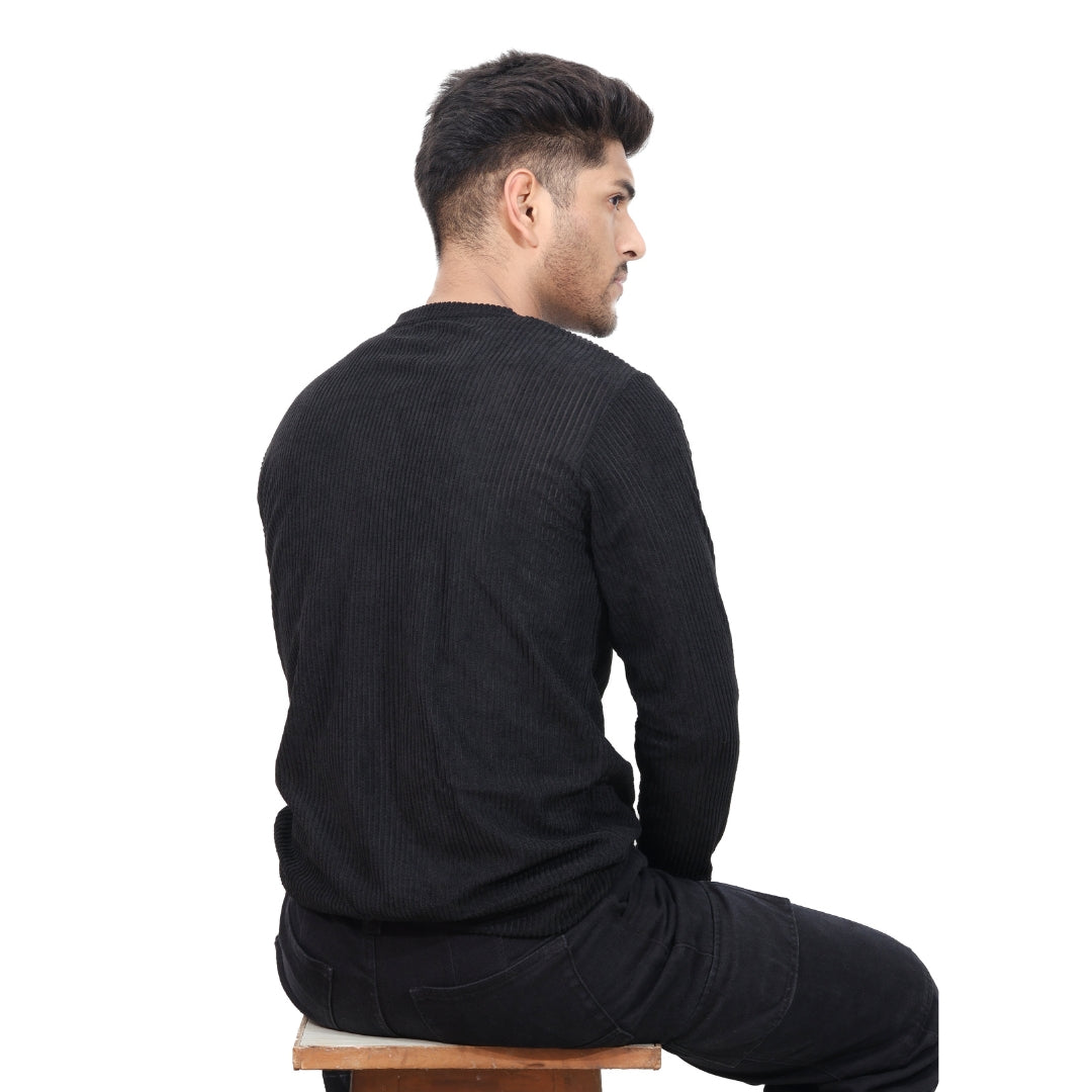 Corduroy Full Sleeves T-shirt for Men Black